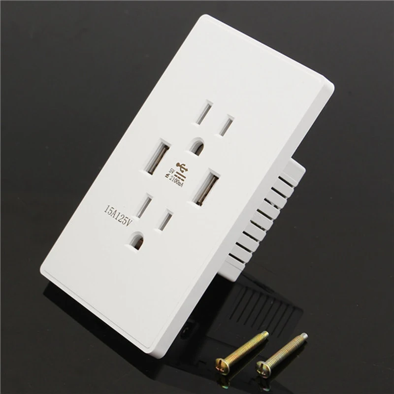 High Speed Wall Socket US Plug Dual USB Port Charger Wall Outlet Resistant AC Socket Plate Panel