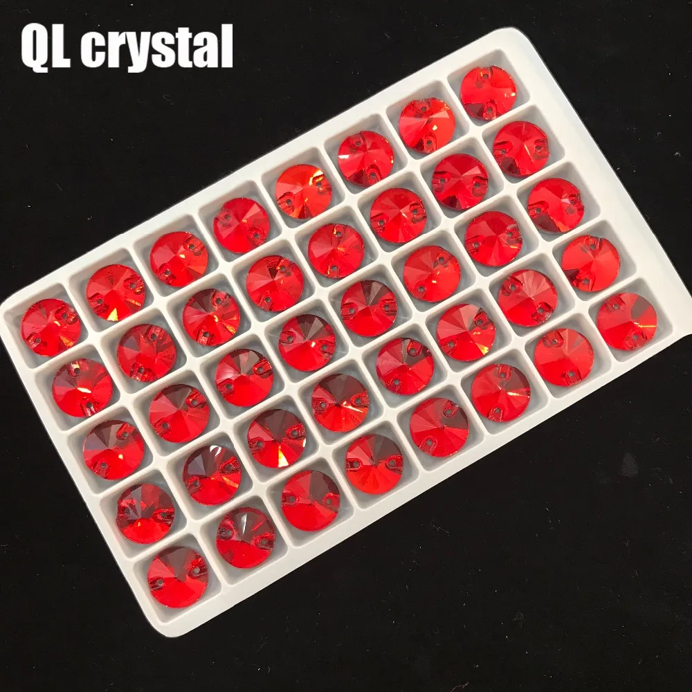 QL Glass Crystal Sew on Rhinestones red Color Flatback  Round stone for wedding dress DIY clothing bags shoes accessories