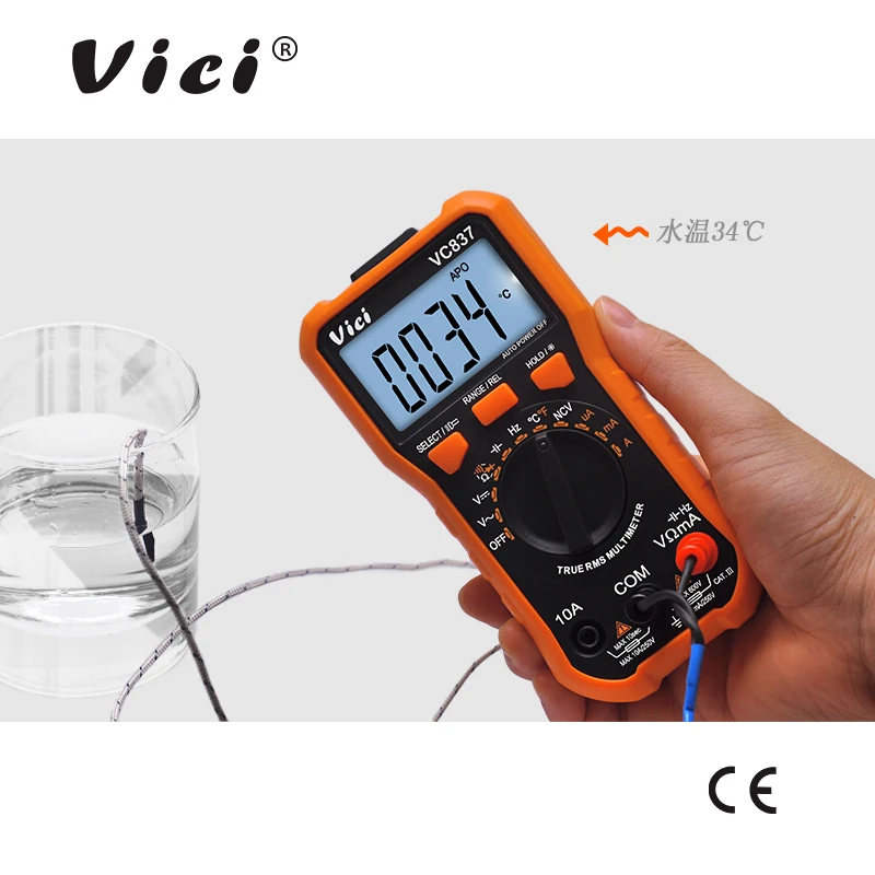 Vici 디지털 멀티미터 DMM True RMS 3 5/6 자동 범위 커패시턴스 저항, NCV 주파수 듀티 사이클 데이터 홀드 기능, VC837