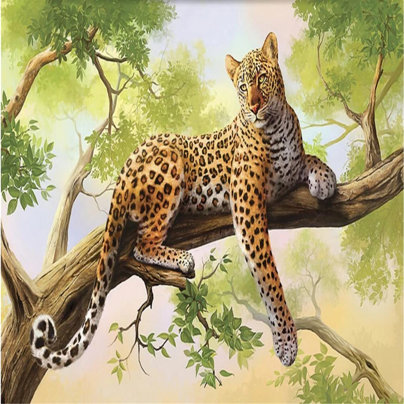 beibehang papel de parede Custom Photo Wallpaper 3D Fresco  Tree Leopard Oil Painting TV Living Room Bedroom Background Wall