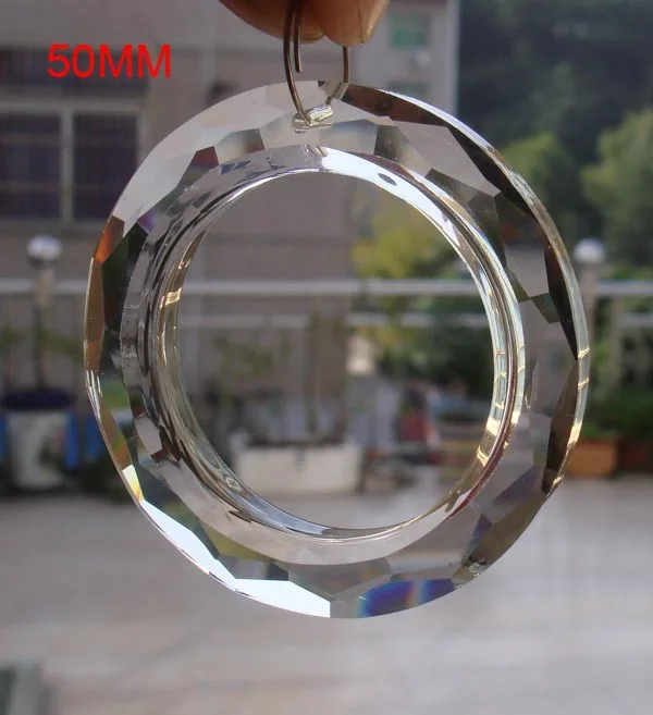 50mm Crystal Round Shape Ring Glass Pendant Suncatcher Chandelier Prism for Lighting Part Garland Wedding Home Marrige Decor