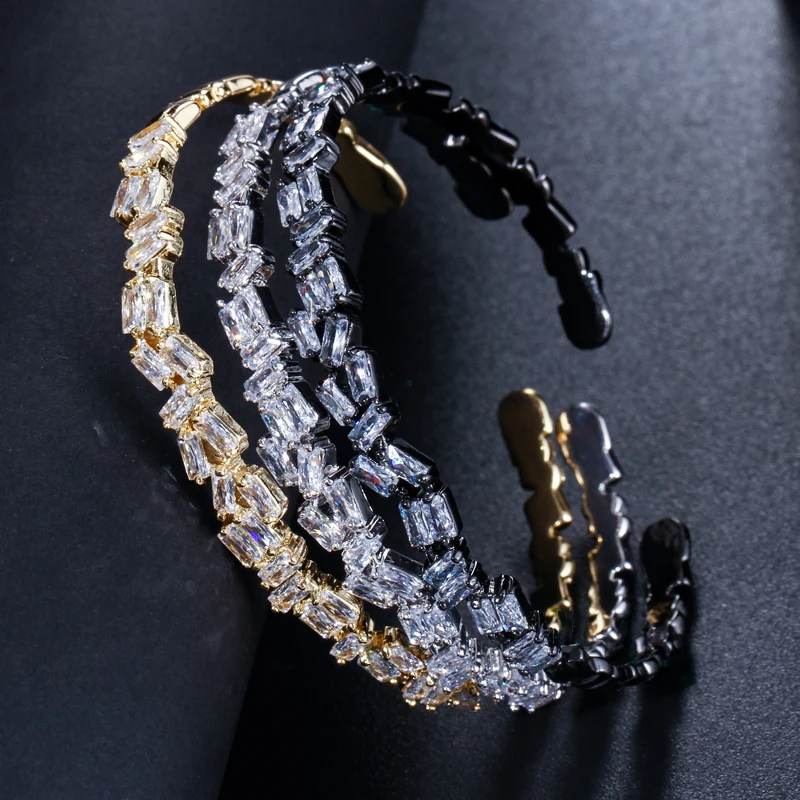 CWWZircons Fashion Famous Brand Jewelry Adjustable Size Gorgeous Square AAA Cubic Zirconia Cuff Bangle For Women And Men BG001