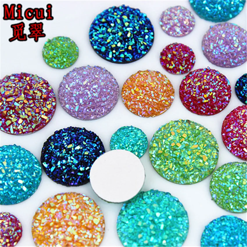 Micui 50pcs 10/14/16/18mm Crystal AB Flatback Round Rhinestone Cabochon Gems,Flat Back Resin Rhinestone For DIY Decoration MC33