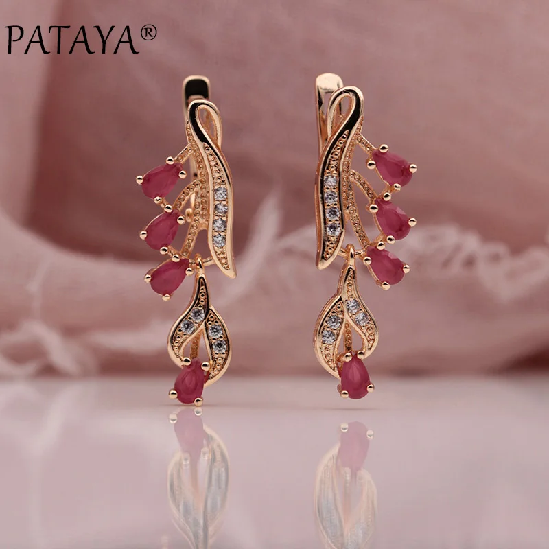 PATAYA 328 Anniversary 585 Rose Gold Color Multicolor Water Drop Natural Zircon Wedding Fine Jewelry Women Long Dangle Earrings