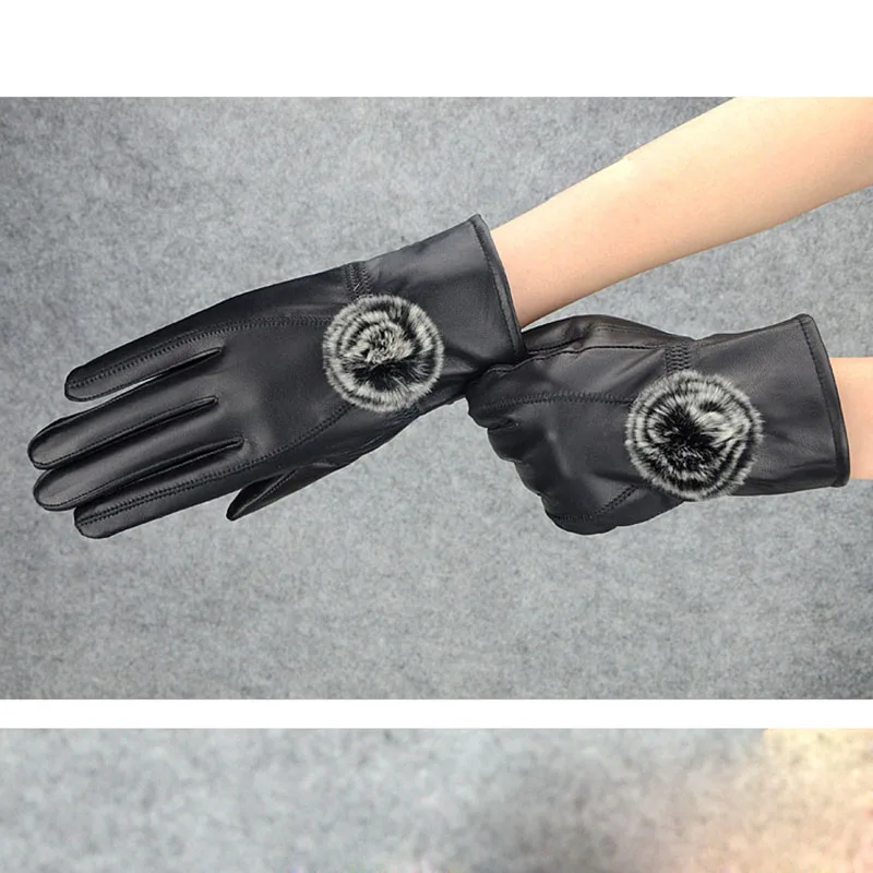 Women Winter Genuine Leather Gloves With wool lined Warm Ladies 2019 Thick Real Leather Glove Black Female New 2018 Hot Selling