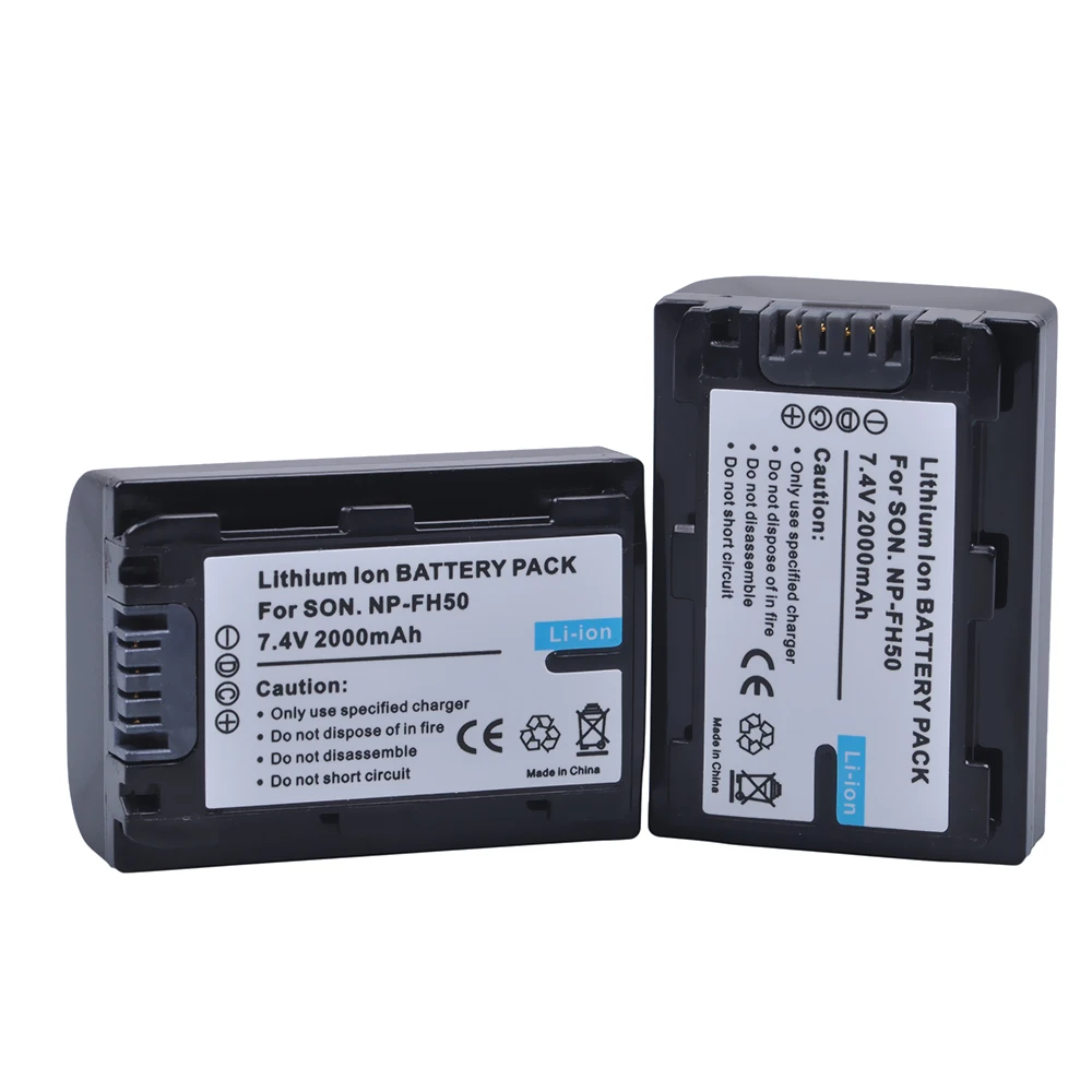 PowerTrust 2000mAh 2PCS NP-FH50 NP FH50 Camera Batteries for Sony A230 A330 A290 A390 DSC-HX1 HX100 HX200 HDR-TG1E TG3 TG5 TG7