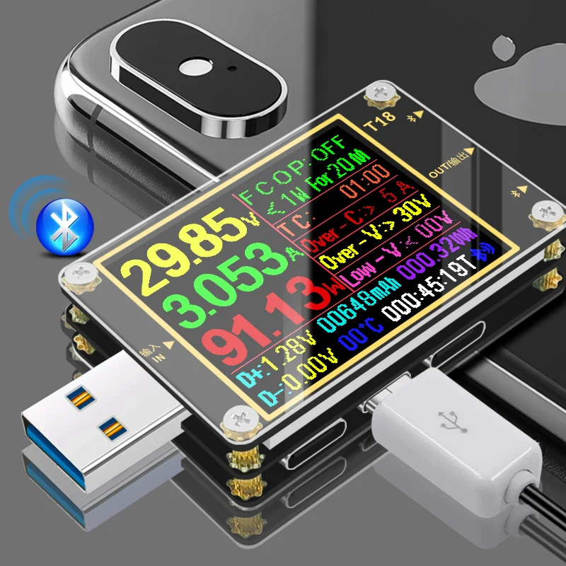 Imagem -05 - Voltímetro Digital e Amperímetro Detector de Tensão do Banco de Potência Testador Usb Temporizado Medidor de Corte de Energia Usb 3.0 1.8
