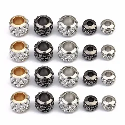 20pcs Rhinestone Round Crystal Beads Gold Color Big Hole Loose Spacer Beads For Jewelry Making DIY Bracelet Necklace Wholesale