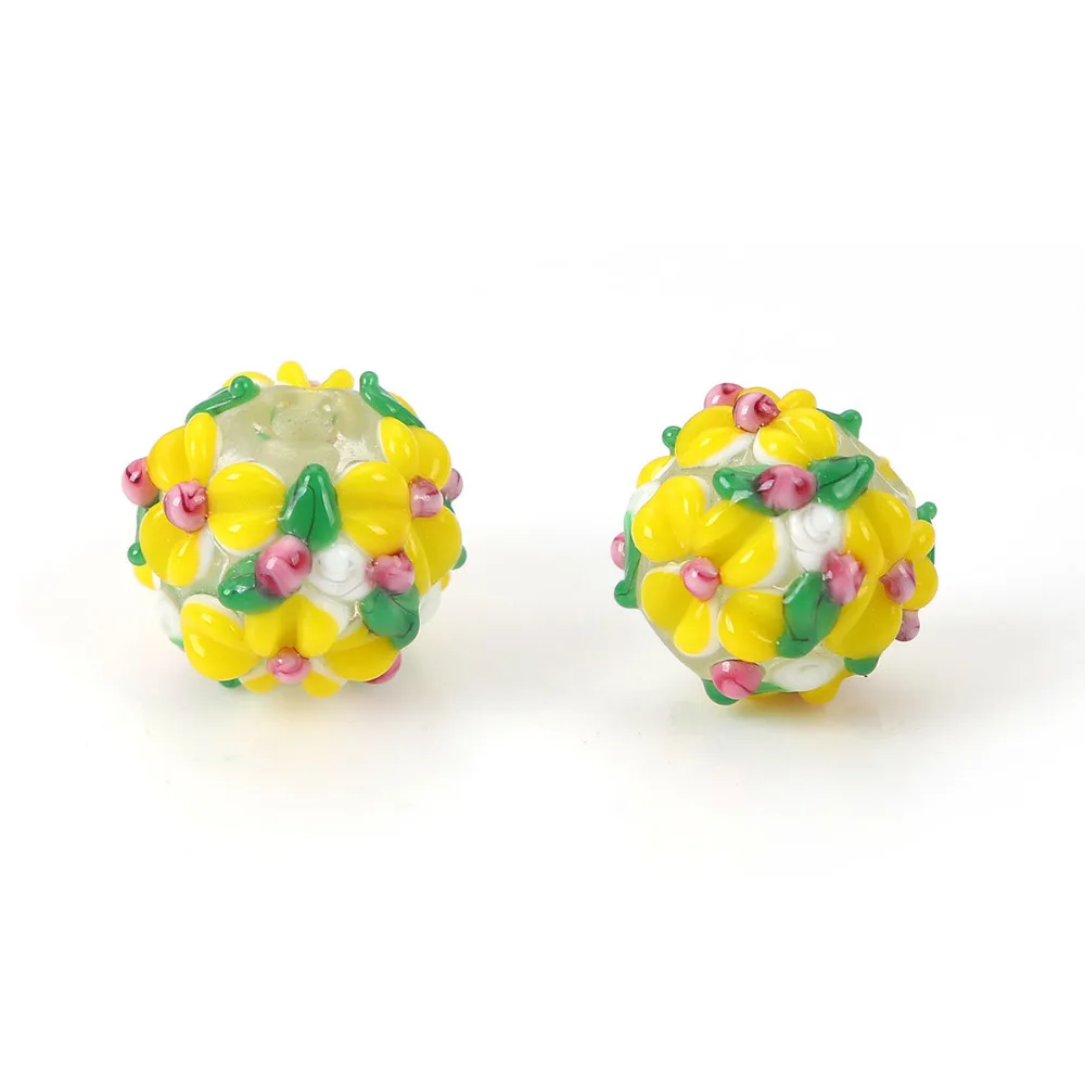 DoreenBeads Lampwork Glass Encased Floral Beads Round Flower Leaves About 13mm( 4/8") x 13mm( 4/8"), Hole: Approx 2.5mm, 1 Piece