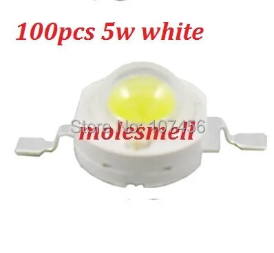 Free shipping 100pcs 5W Higer Power LED Pure White 240-280LM Lamp 5w high power white led bead