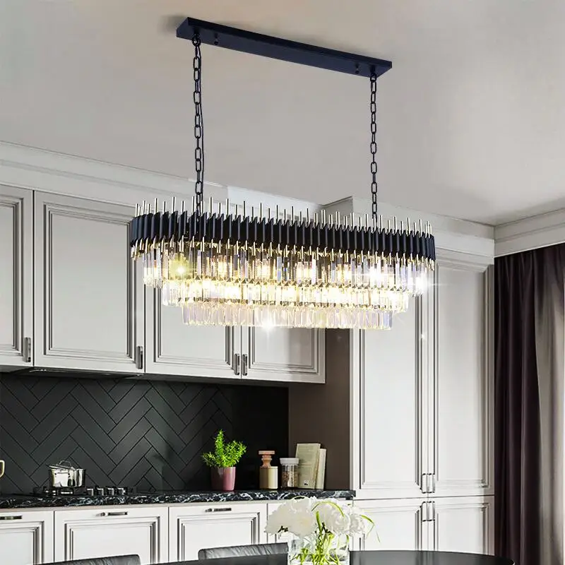

New modern crystal chandelier luxury black for living room dining room rectangular LED decorative lights