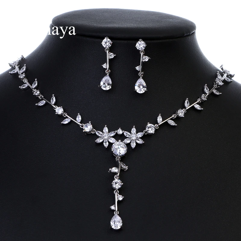 Emmaya Brand Cute Charm Plant AAA Cubic Zircon Adjustable Crystal Earrings Necklace Set For Women Popular Bride Jewelry Gift