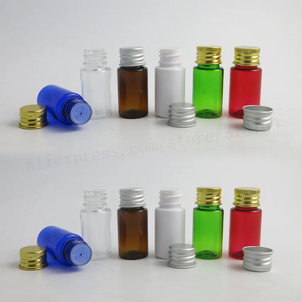 100 x  Small Cute 10ml PET Plastic Cream Bottle with Silver Gold Aluminium Lids 1/3oz 10CC Cosmetic Containers