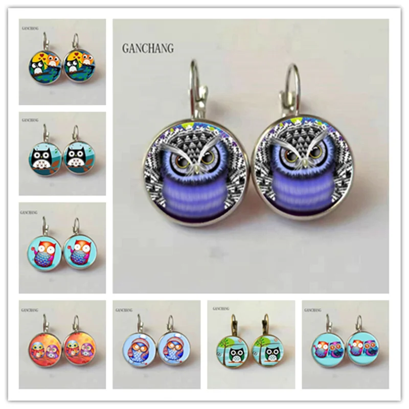 Женские-круглые-серьги-гвоздики-с-изображением-совы