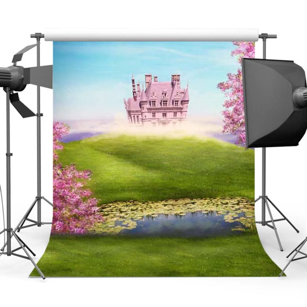 

Floral Castle Photography Backdrops Green Grass Photo Background for Studio Computer Printed green grass backrops floor