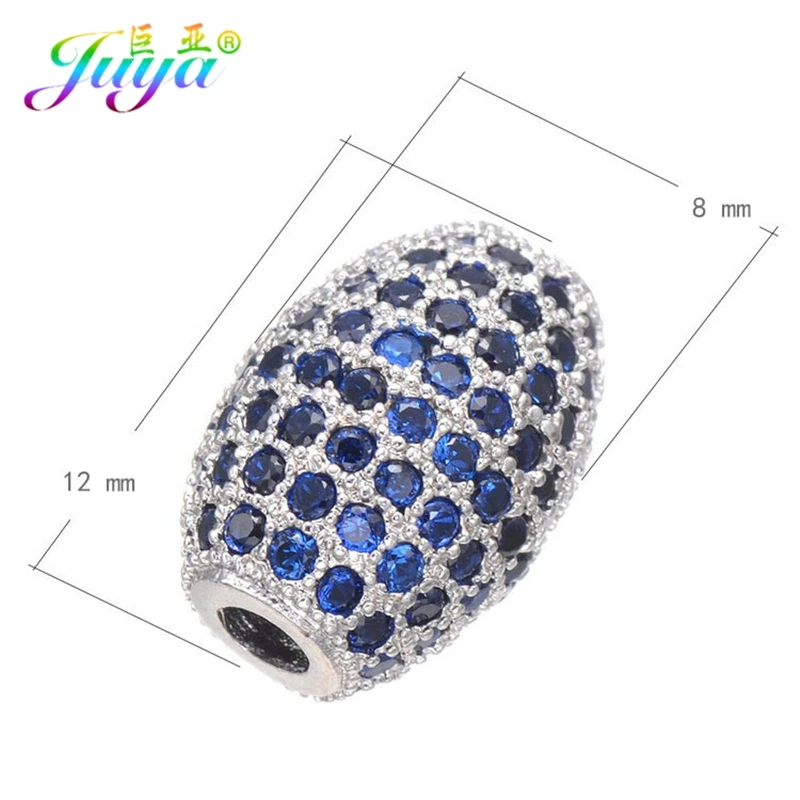 Juya Micro Pave Rainbow Zircon Metal Oval Spacer Charm Beads For DIY Women Men Needlework Natural Stones Pearls Jewelry Making