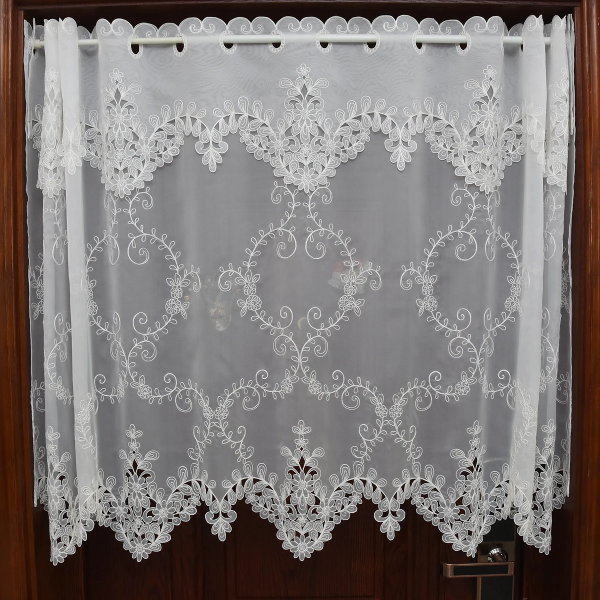 White Half-curtain White Flower Embroidered Window Valance Lace Branch Hem Coffee Curtain for Kitchen Cabinet Door A-114
