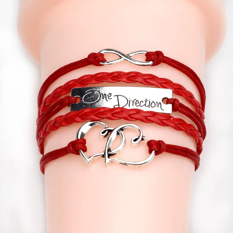 2019 NEW  fashion brand jewelry one direction multilayer leather bracelets&bangle heart tower charm bracelets for women