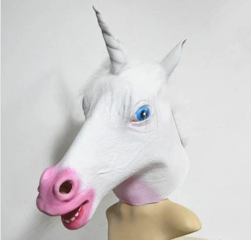 

Halloween Mask Latex White Unicorn Pegasus Head Rubber Mask