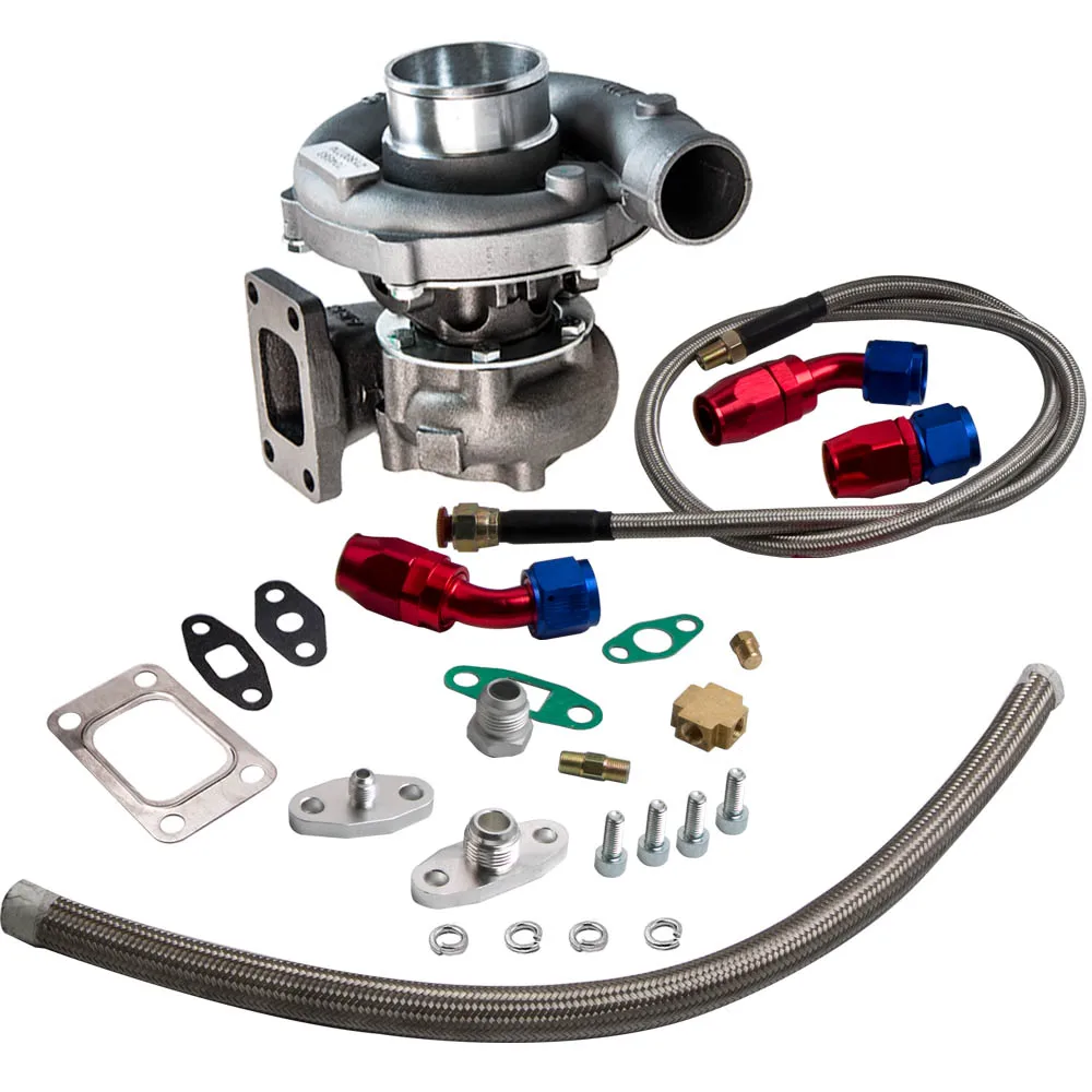 T04E T3/T4 .63 A/R 57 TRIM TURBO/TURBOCHARGER COMPRESSOR 400+HP BOOST STAGE III Oil Line Kit Compressor Balanced