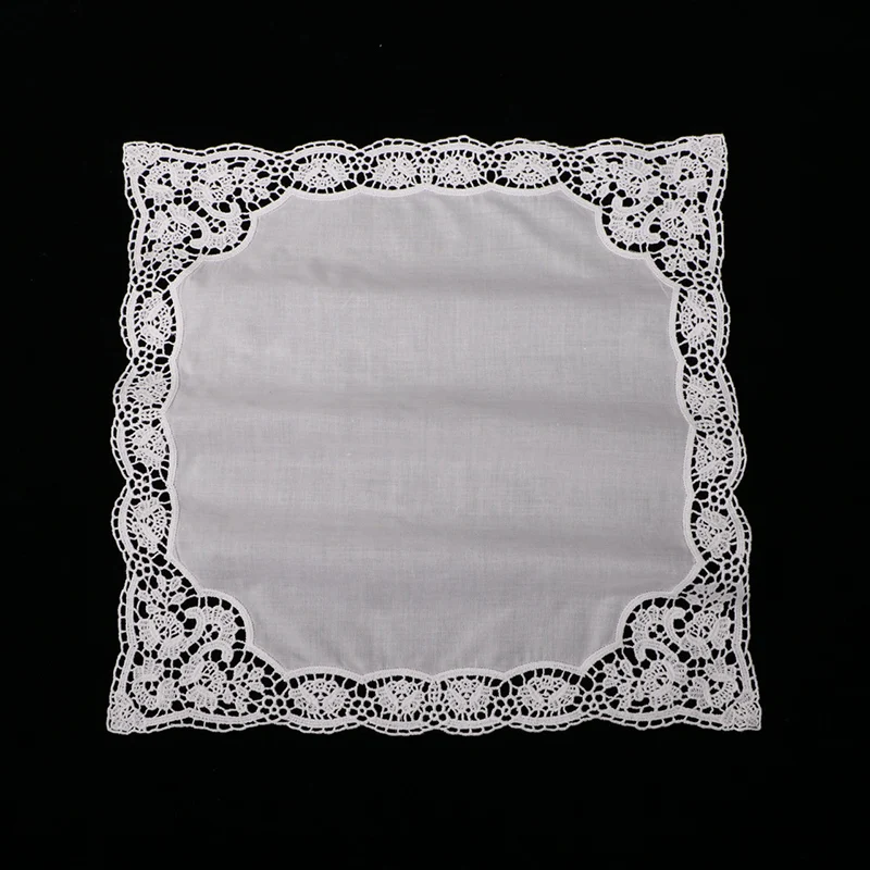 D602: 12 pieces White premium cotton lace wedding handkerchief crochet hankies for women/ladies bridal gift