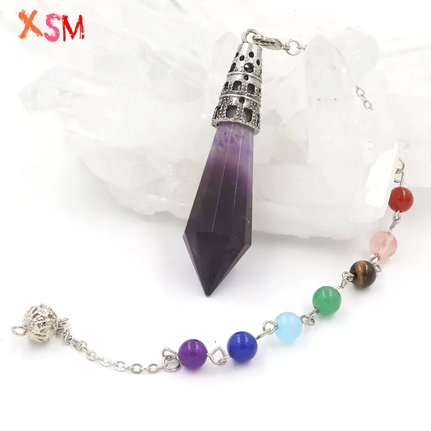 

xinshangmie 10 PCS Natural Shimmer Stone Tiger Eye Stone Pyramid Hexagonal Prism Pendulum Pendant 7 Chakra Chain Charm Jewelry