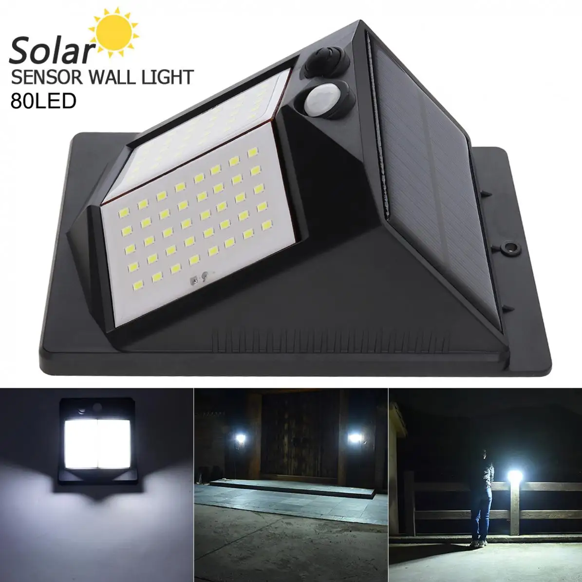 

80 LED 500LM Light-controlled Human Body Sensing Wall Light LED Solar Motion Sensor Light for Courtyard / Outdoor / Illuminating