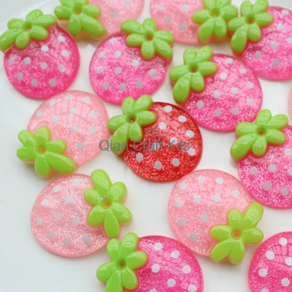 120pcs big mix color kawaii zakka polka dots painted Resin kawaii glitter transparent strawberry flatback cabochons 32mm D25