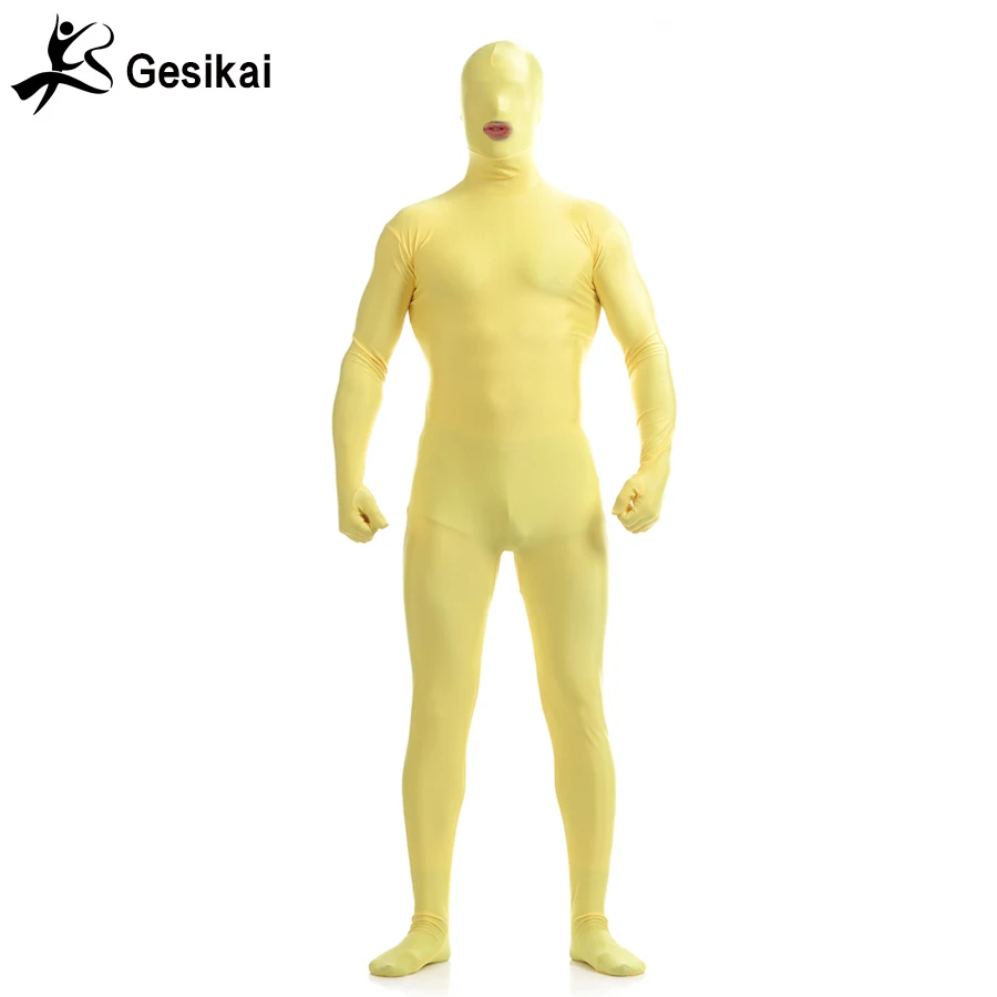 Gesikai Men's Open Mouth Zentai Full Bodysuit Custom Made Back Zipper Second Skin Tights Suit Fancy Halloween Costumes