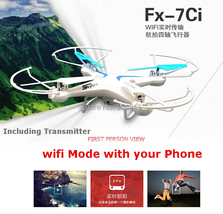 

Fineco FX-7ci 2.4GHz 4CH 6-Axis Gyro WiFi Real Time Video RC Quadcopter UFO FPV with Transmitter 2.0MP HD Camera RTF