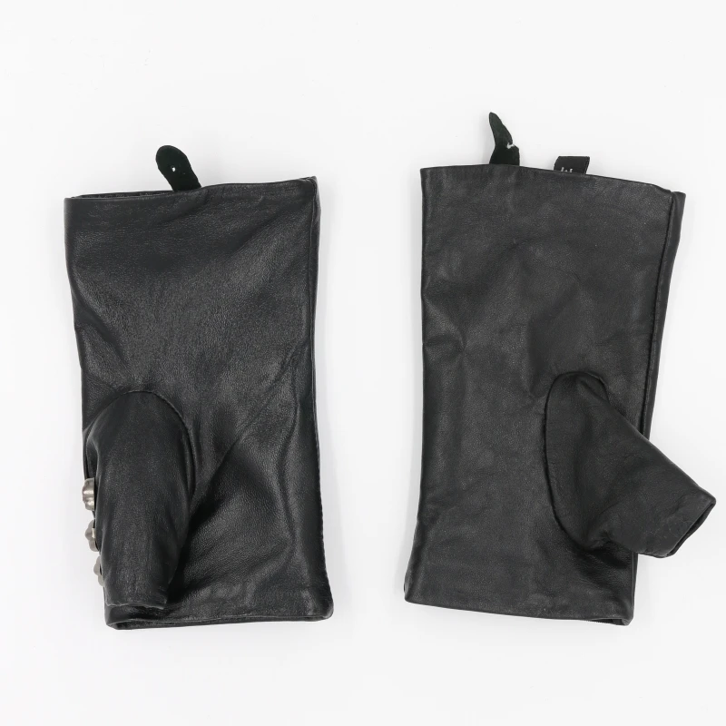 2017 Oferta Specjalna Kobiety Rękawice Na Rękę Nit Kobiece Cienkie Prawdziwej Skóry Owczej Rękawiczki Hiphop Lambskin Jazdy rękawiczki bez palców — zdjęcie 4