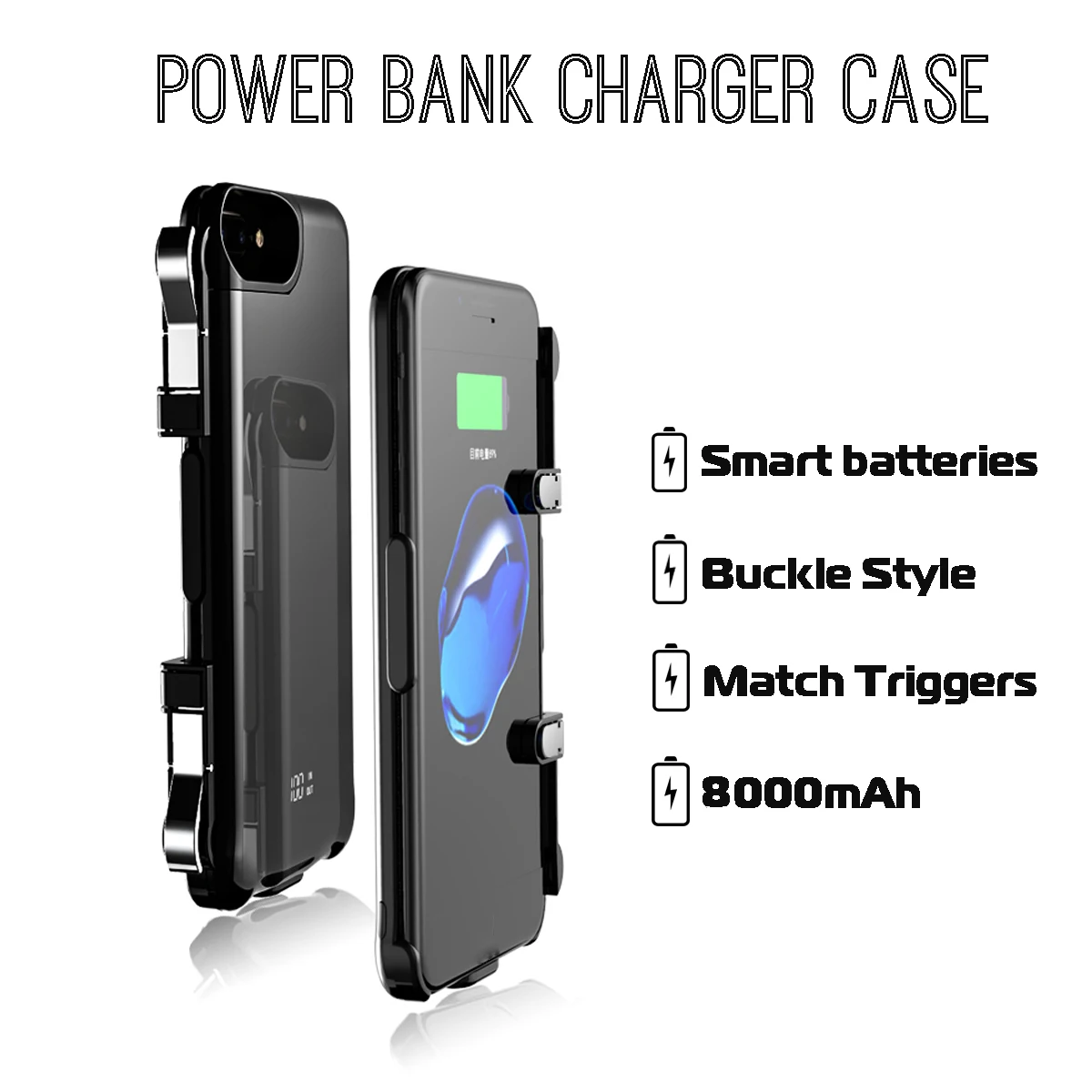 2 in 1 Portable 8000mAh Power Bank Charger Case Phone Case For iphone 6p/7p/8p w/ Match Gaming Trigger for PUBG Mobile