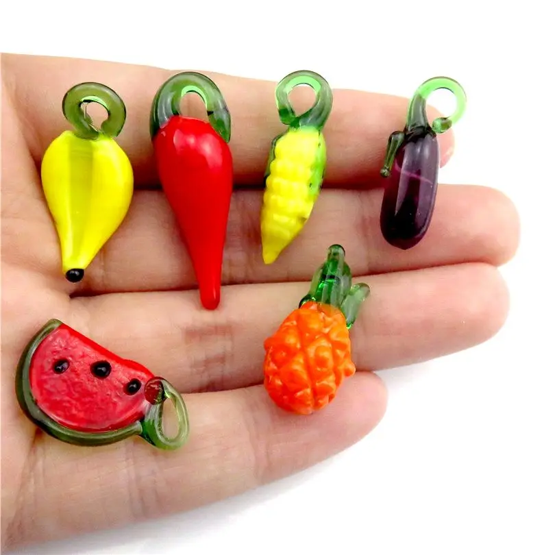 5Pcs/lot 14styles Fruit Vegetables Watermelon Charms Floating Glass Hot Pepper Orange Pumpkin Pendant For Jewelry Making In Bulk