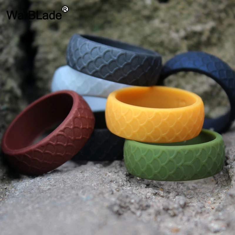 8.7mm Fish Scale Patter Food Grade FDA Silicone Rings Men Wedding Rubber Bands Hypoallergenic Flexible Silicone Finger Ring