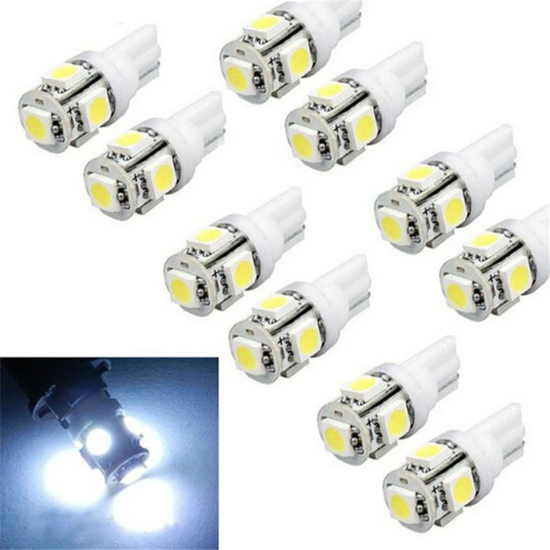 10pcs ,T10 Wedge 5-SMD 5050 Xenon LED Light bulbs 192 168 194 W5W 2825 158 clearance lamp White yellow red blue daytime running