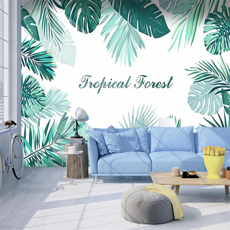 beibehang Nordic minimalist tropical letter banana leaf living room bedroom wall custom large mural wallpaper papel de parede