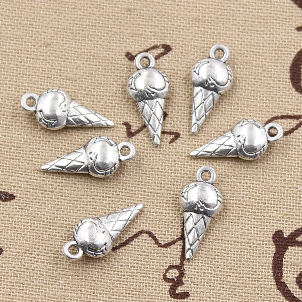 30pcs Charms Ice Cream 19x8x4mm Handmade Craft Pendant Making fit,Vintage Tibetan Bronze Silver color,DIY For Bracelet Necklace