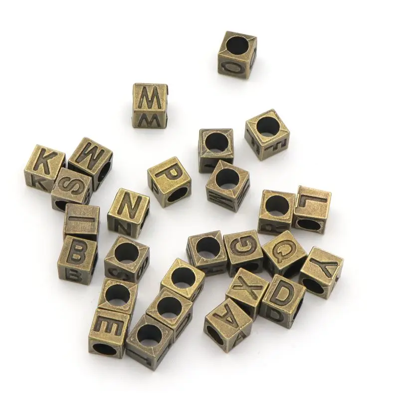 1 Set 26pcs Bronze Square Spacer Metal Alphabet Beads For Jewelry Making Diy Handmade Bracelet Necklace Accessories Wholesale