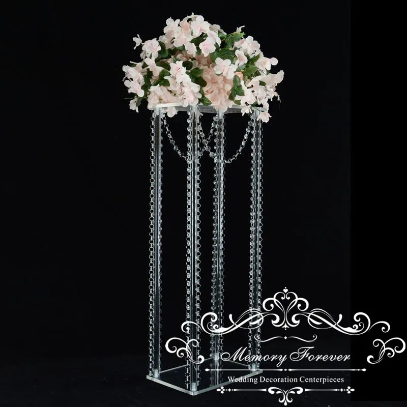 

10PCS Chandelier Centerpiece Acrylic Clear Flower Vase Display Rack for Wedding Table Decoration Flower Stand with Bead Pendants