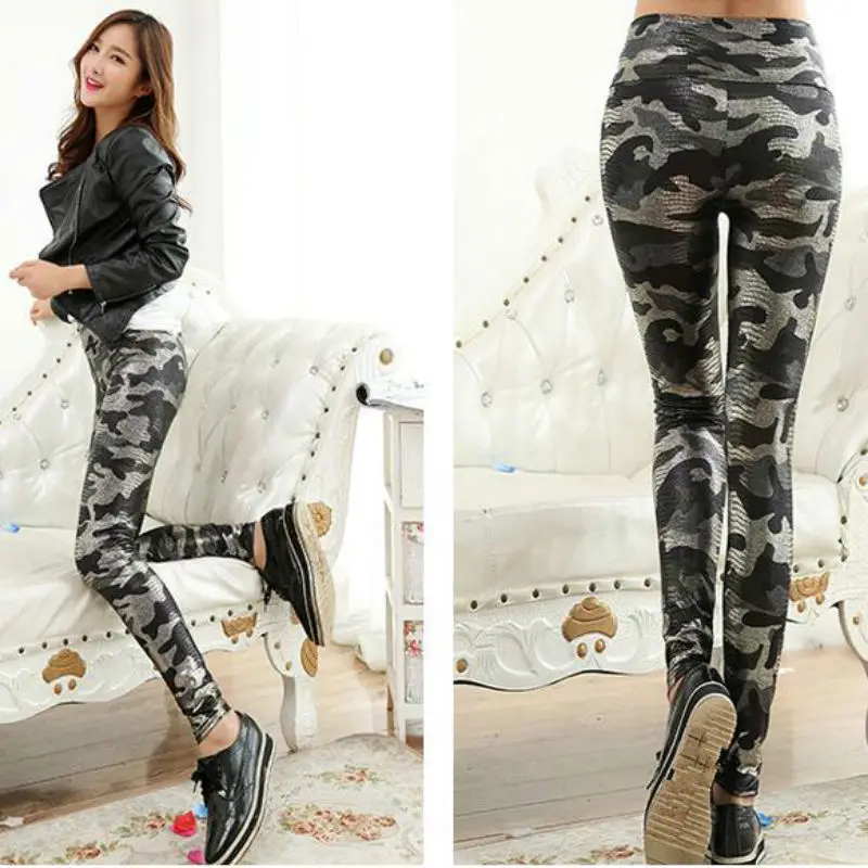 Camo Leggins Faux Leather Woman Leggings High Quality High Waist Jeans Camouflage Leggings For Women Stretch Pants Women Snake