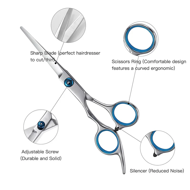 6 inch Cutting Thinning Styling Tool Hair Scissors Stainless Steel Salon Hairdressing Shears Regular Flat Teeth Blades