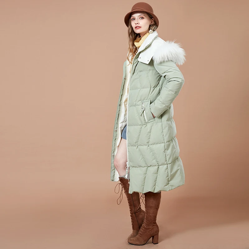 ARTKA 2018 New Women Long Thick Fur Collar Hooded 90% White Duck Down Winter Coat Warm Solid Outerwear YK10784D