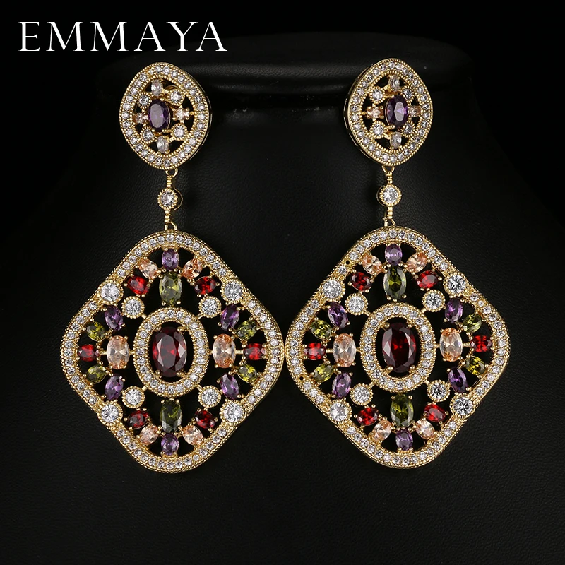 EMMAYA New Christmas Gifts Big Dangle Brincos Luxury Full Shiny CZ Crystal Drop Earrings for Women Wedding Jewelry