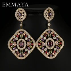 EMMAYA New Christmas Gifts Big Dangle Brincos Luxury Full Shiny CZ Crystal Drop Earrings for Women Wedding Jewelry