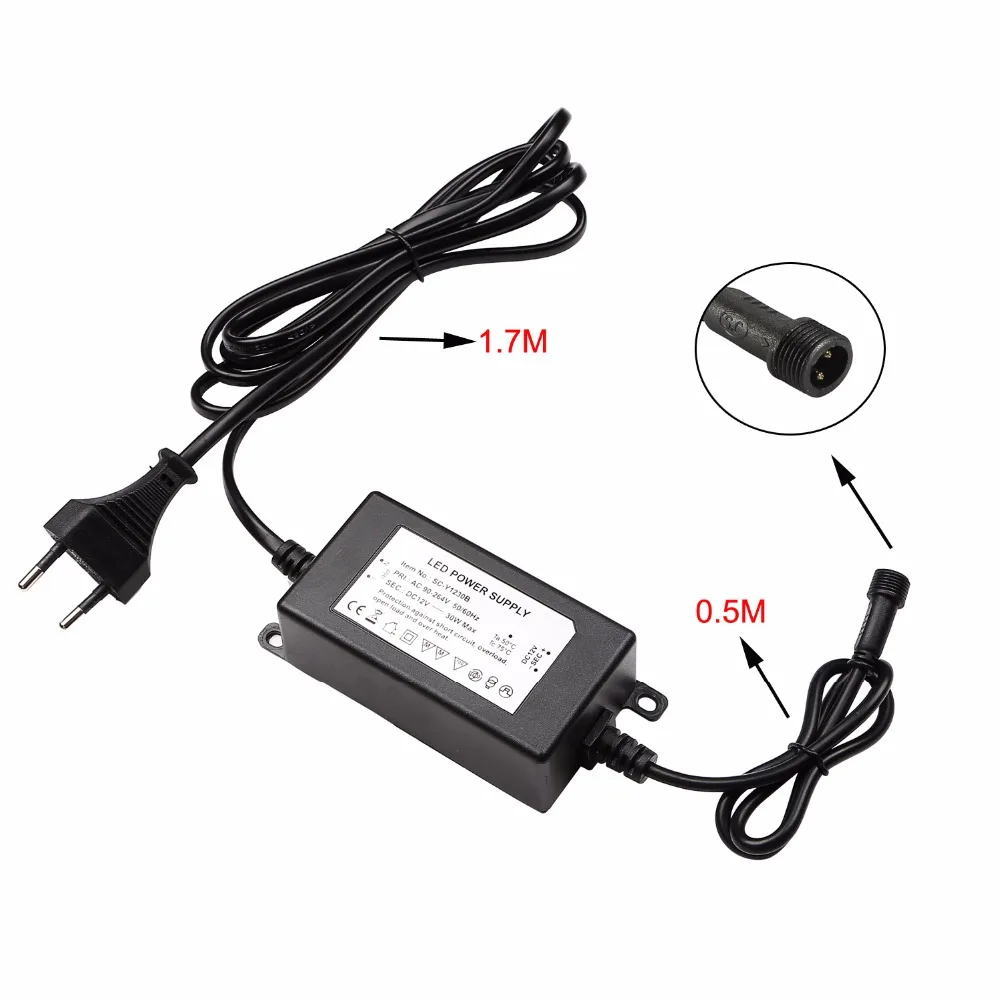 30W Switching Adapter Transform Black AC 90-260V into DC 12V with Waterproof Connectors Interior/Exterior LED Lights Driver IP67