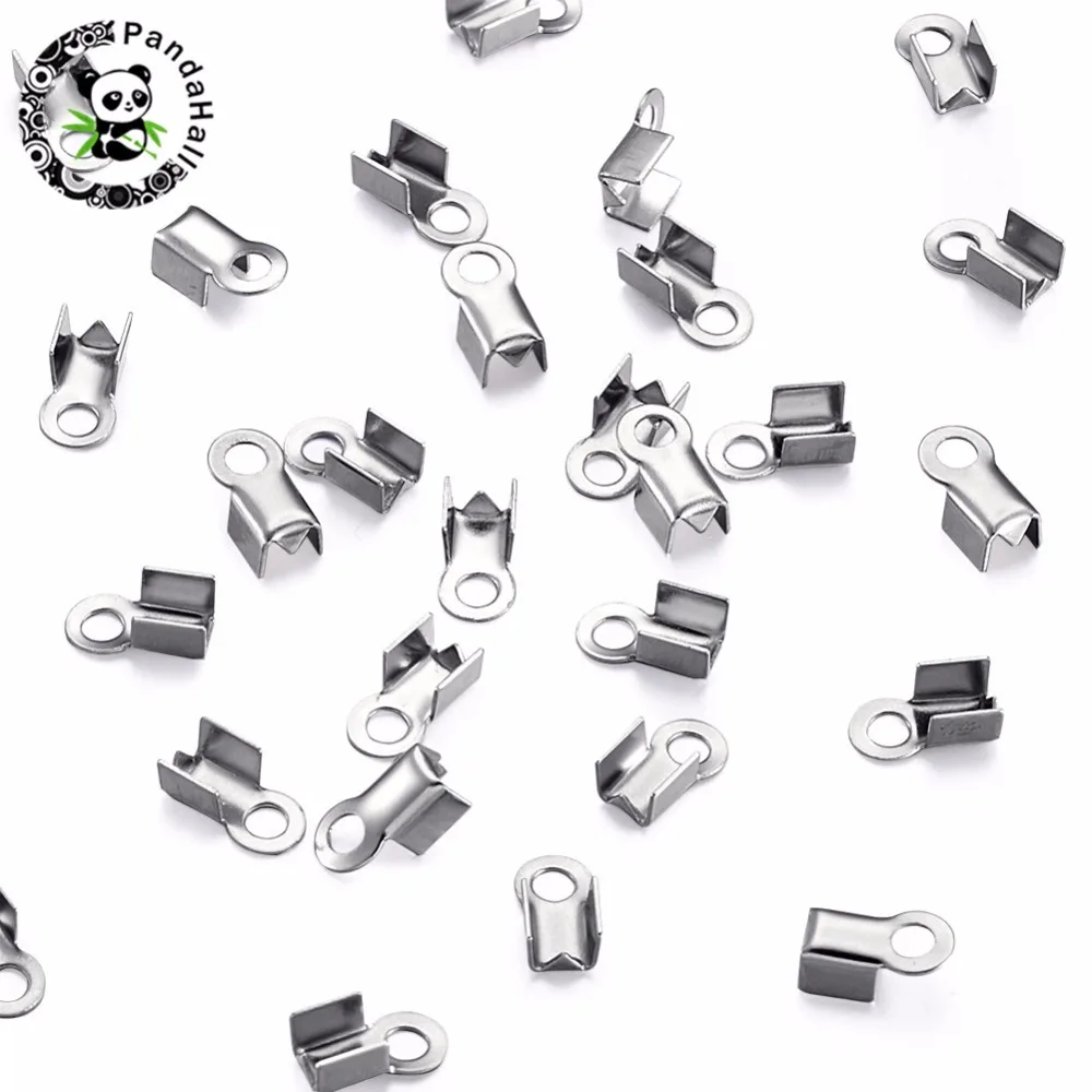 

500Pcs Stainless Steel Fold Over Crimp Cord Ends Leather Clip Cove Clasp Jewelry Making Findings DIY Necklace Connectors 8x4x3mm