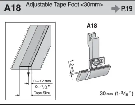 

SUISEI A18 Adjustable tape foot 30MM 1 3/16 FOR CONSEW JUKI SEIKO SINGER SIRUBA