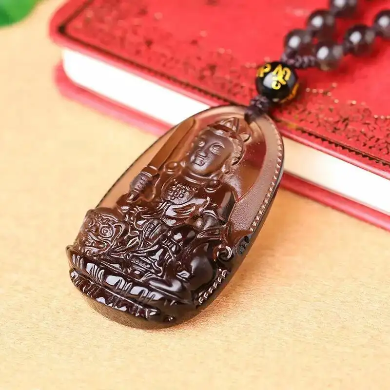 Free shipping Natural ice kinds of obsidian  Wenshu  bodhisattva necklace pendant with rope wholesale