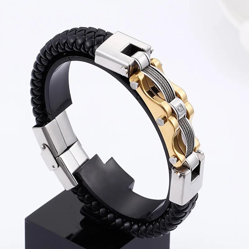 

Creative wavy titanium steel leather bracelet retro punk fashion accessories leather bracelet