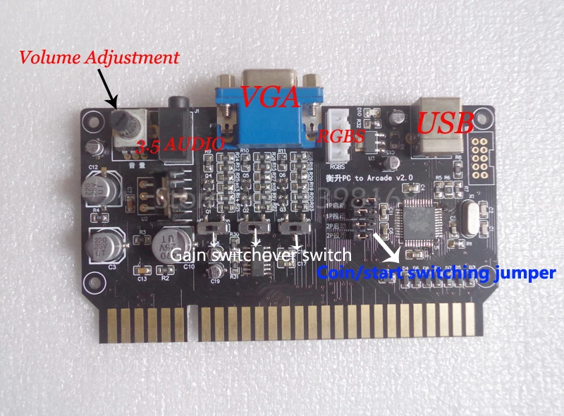 

PC to JAMMA adapter card VGA 15K video audio power amplifier gain USB Joystick chip ! FREE SHIPPING !!!!!!